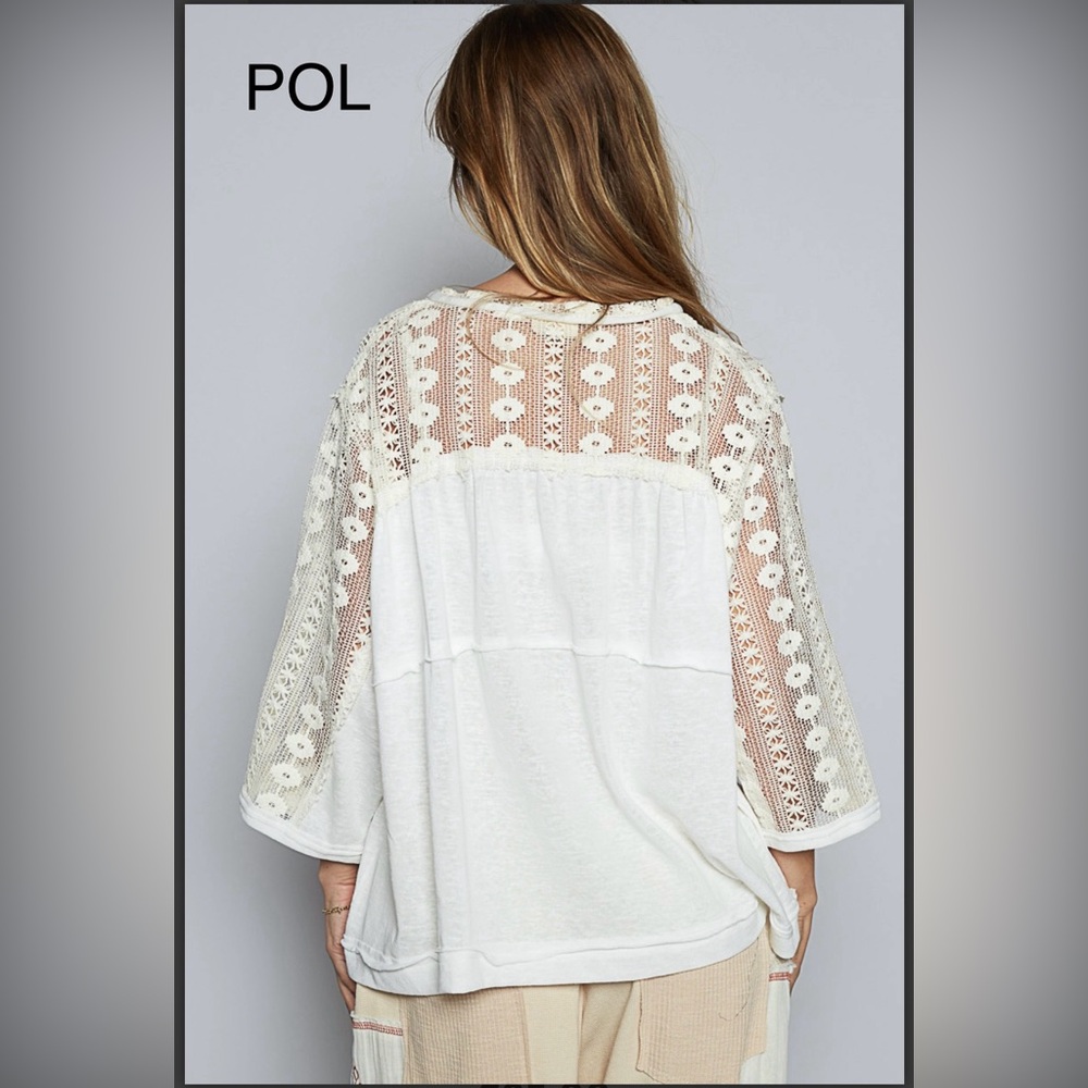 BP214-7⭐️POL pretty White Lace sleeve Top w/amazing sheer lace details! - Picture 4 of 6